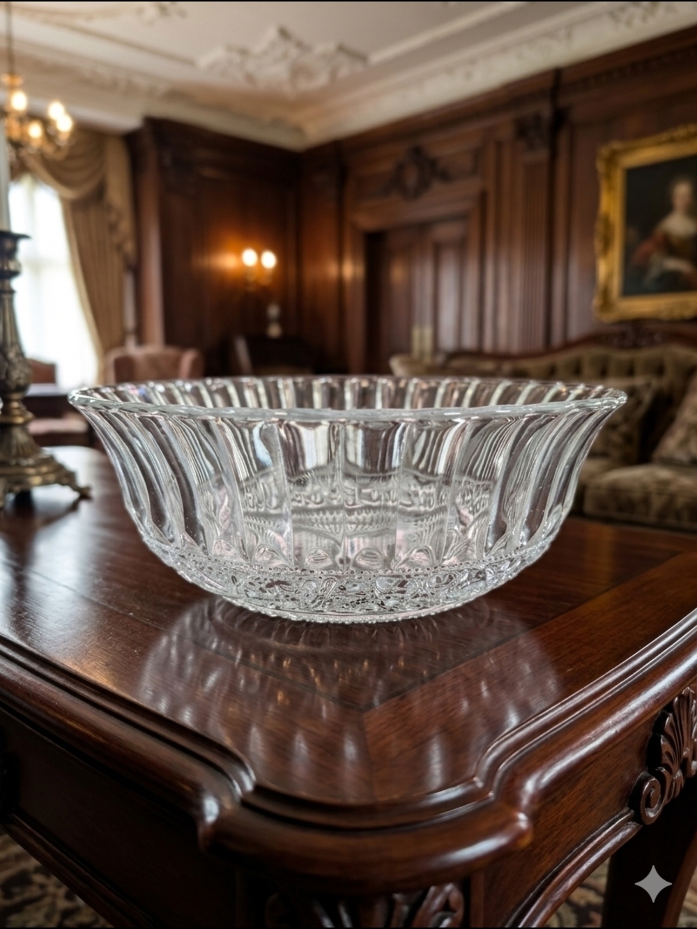 Clear Pressed Glass Serving Bowl - Elegant Home Dining Centerpiece